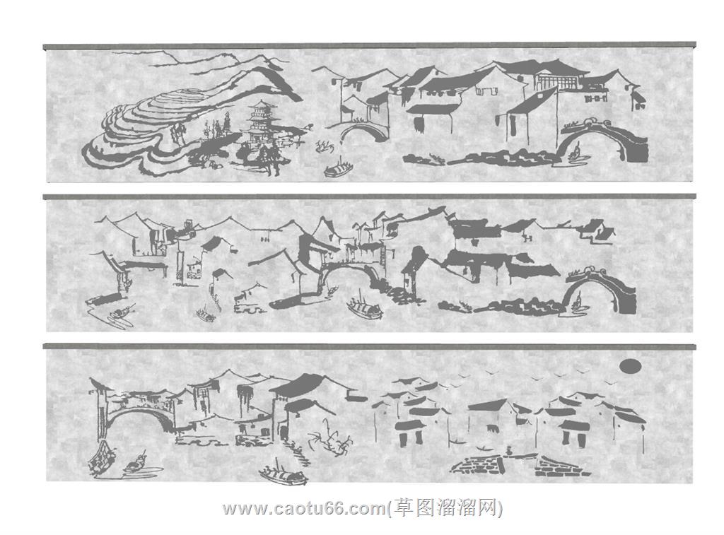 乡村剪影墙景墙SU模型