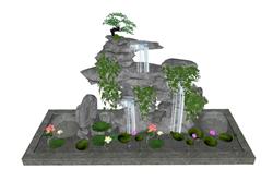 假山荷花水池SU模型