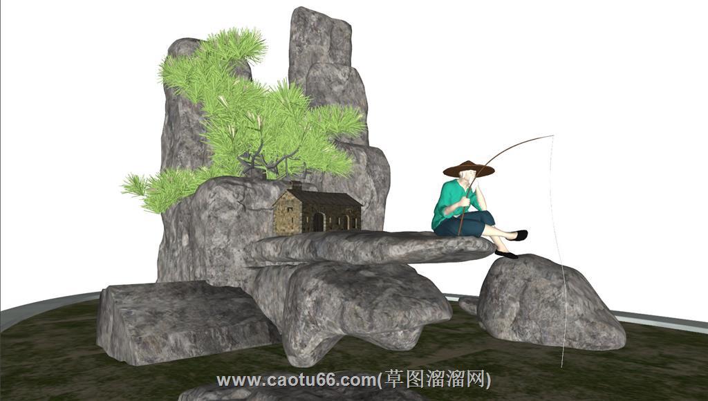 新中式景观假山SU模型