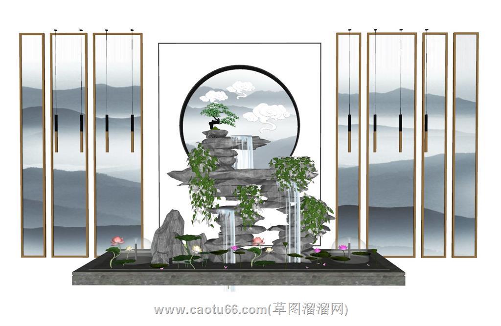 中式荷花池园艺SU模型