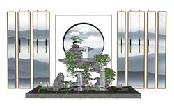 中式荷花池园艺SU模型