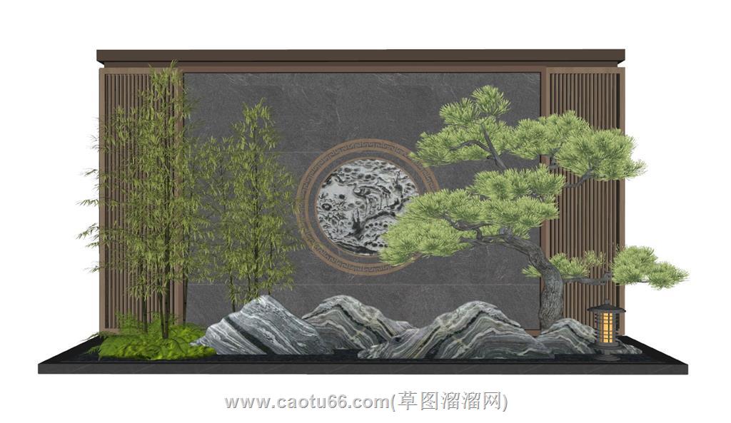 新中式浮雕片石SU模型
