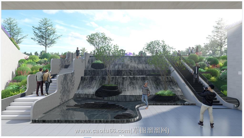 跌水景观SU模型