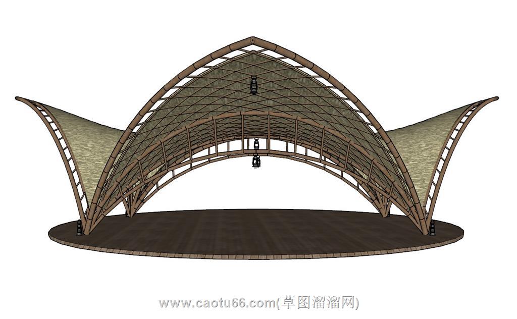 竹制廊架SU模型