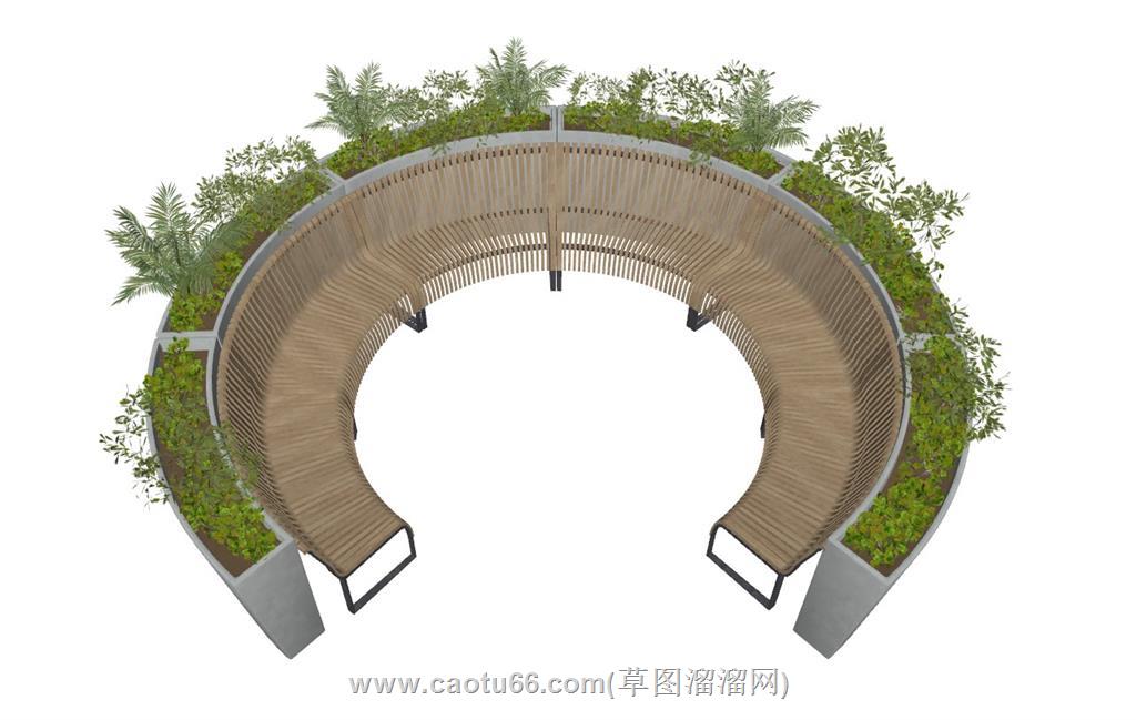 花箱圆弧形座椅SU模型