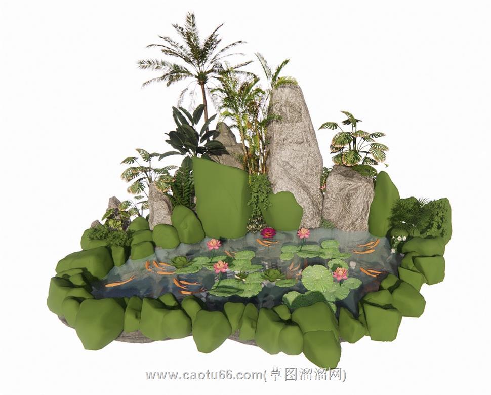 假山鱼塘水池SU模型