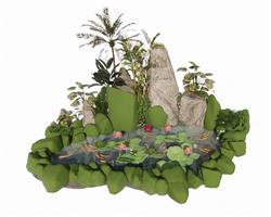 假山鱼塘水池SU模型