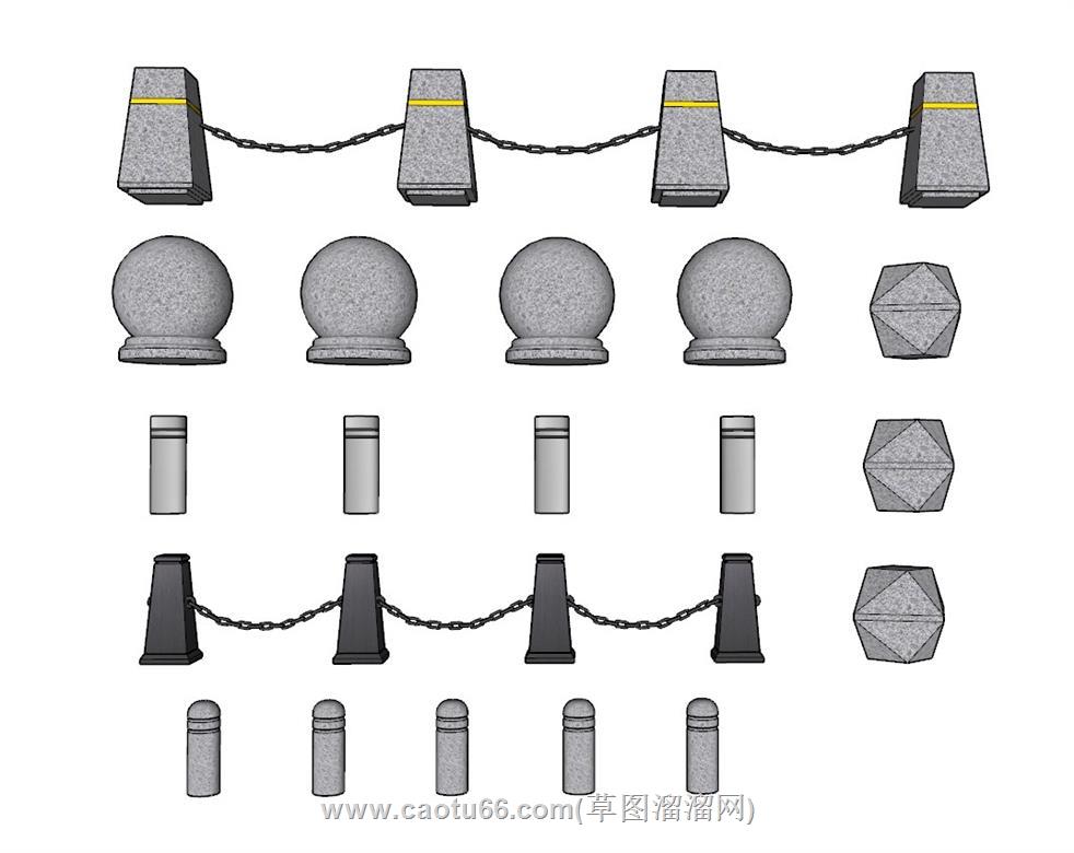 挡车石石栏杆SU模型
