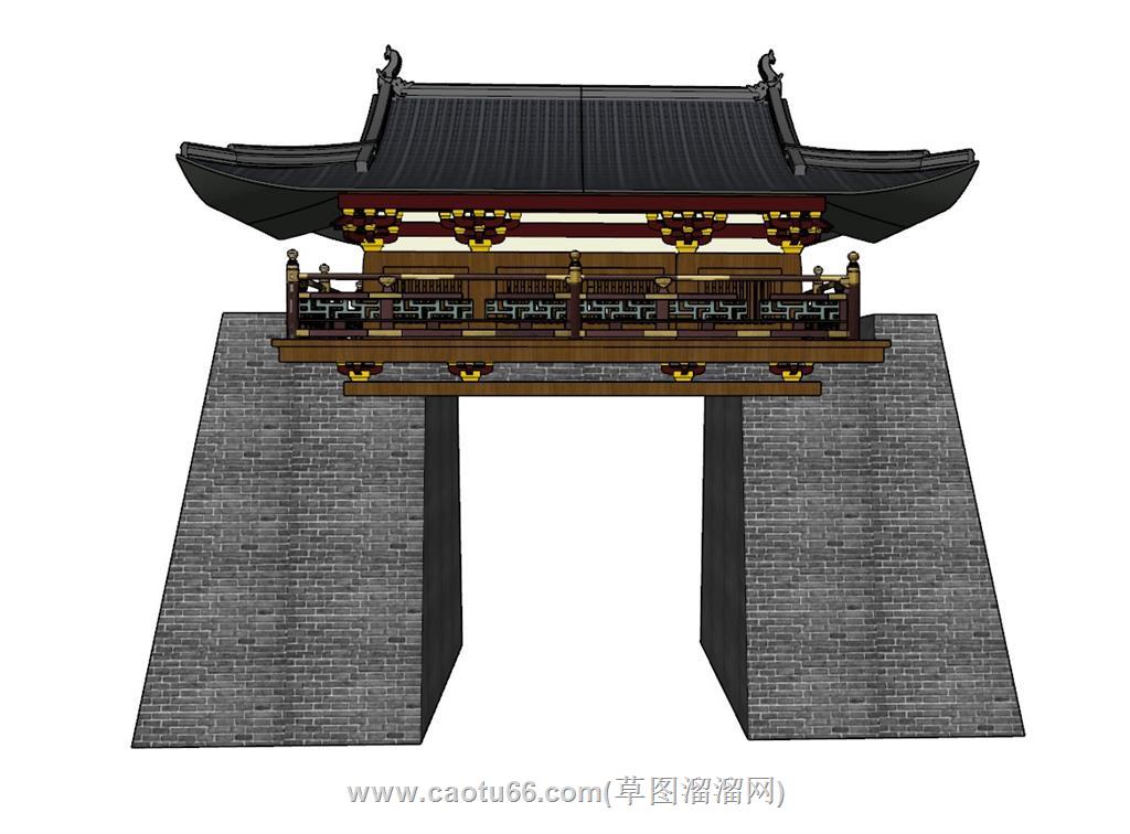 中式城门城楼SU模型