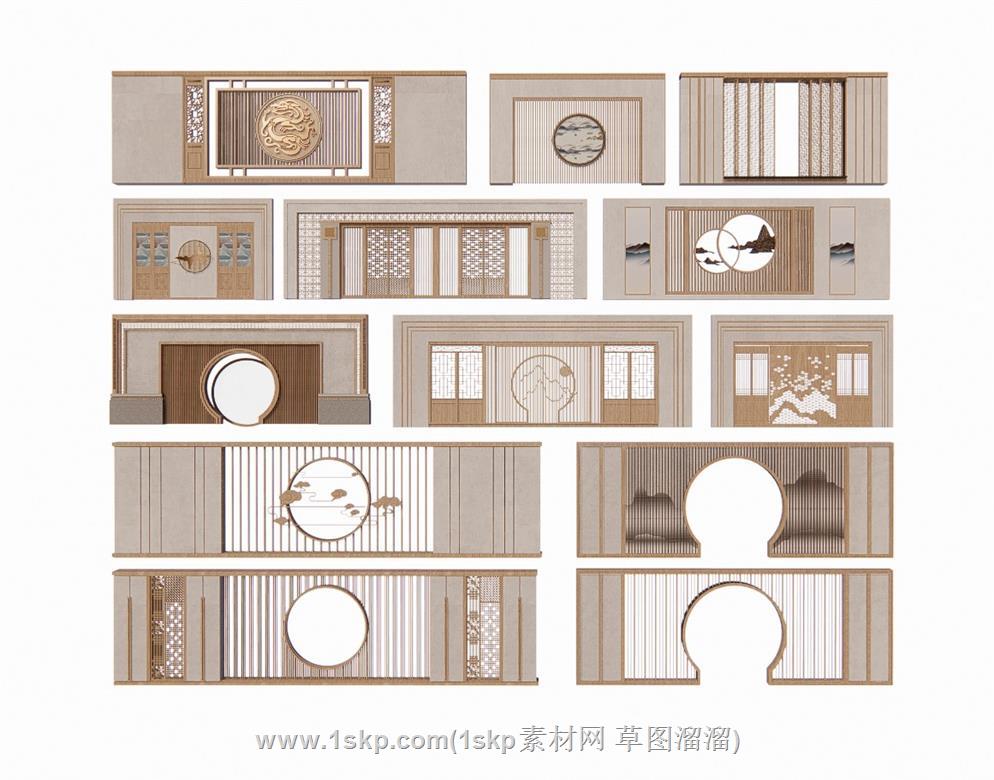 月洞门景墙照壁SU模型