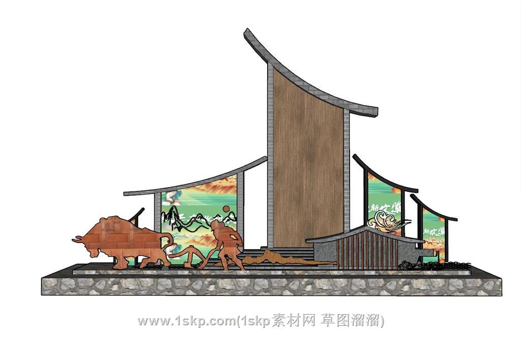 农耕乡村标识牌SU模型
