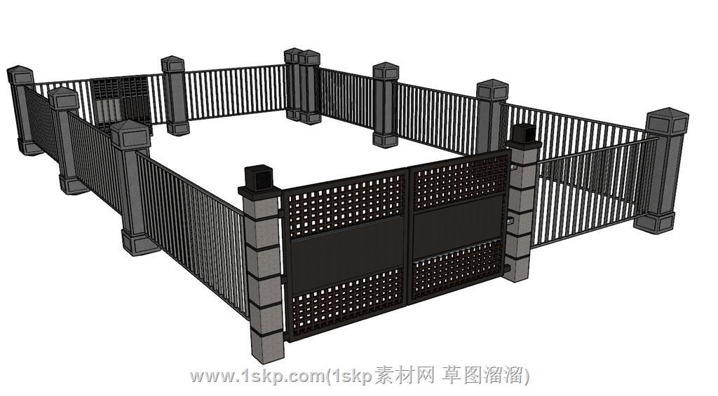 围墙大门栏杆SU模型