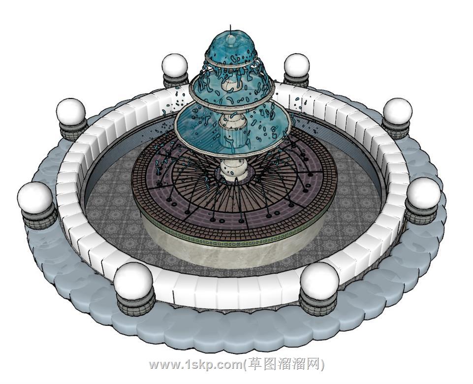 喷泉水池景观SU模型