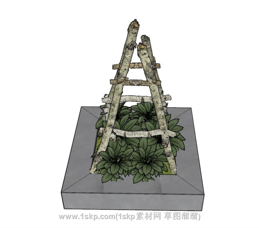 仿木护栏花草SU模型