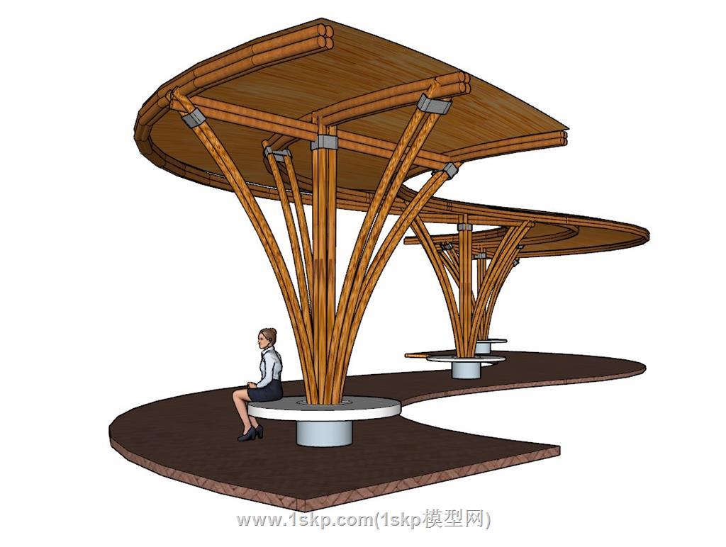 S形廊架座椅SU模型