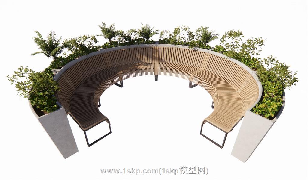 圆弧形景观座椅SU模型