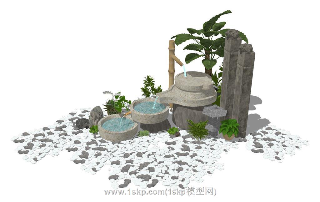 竹子流水景观SU模型