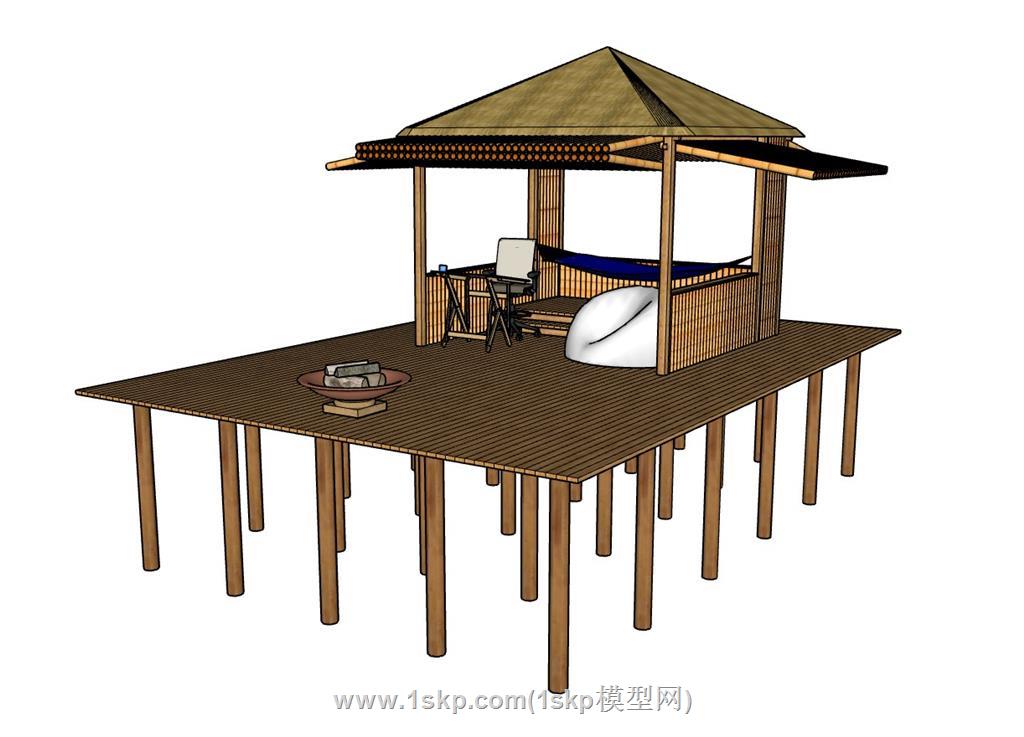 高脚屋茅草亭SU模型