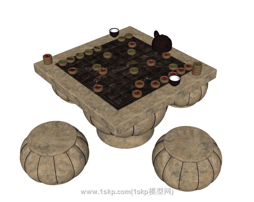 象棋石桌SU模型