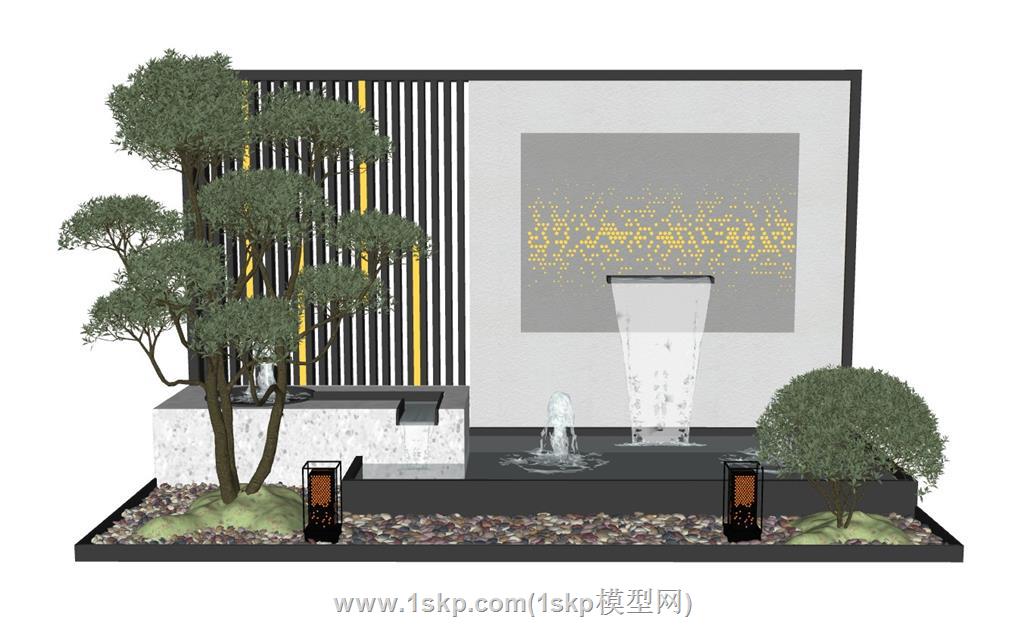 中式景观水景SU模型