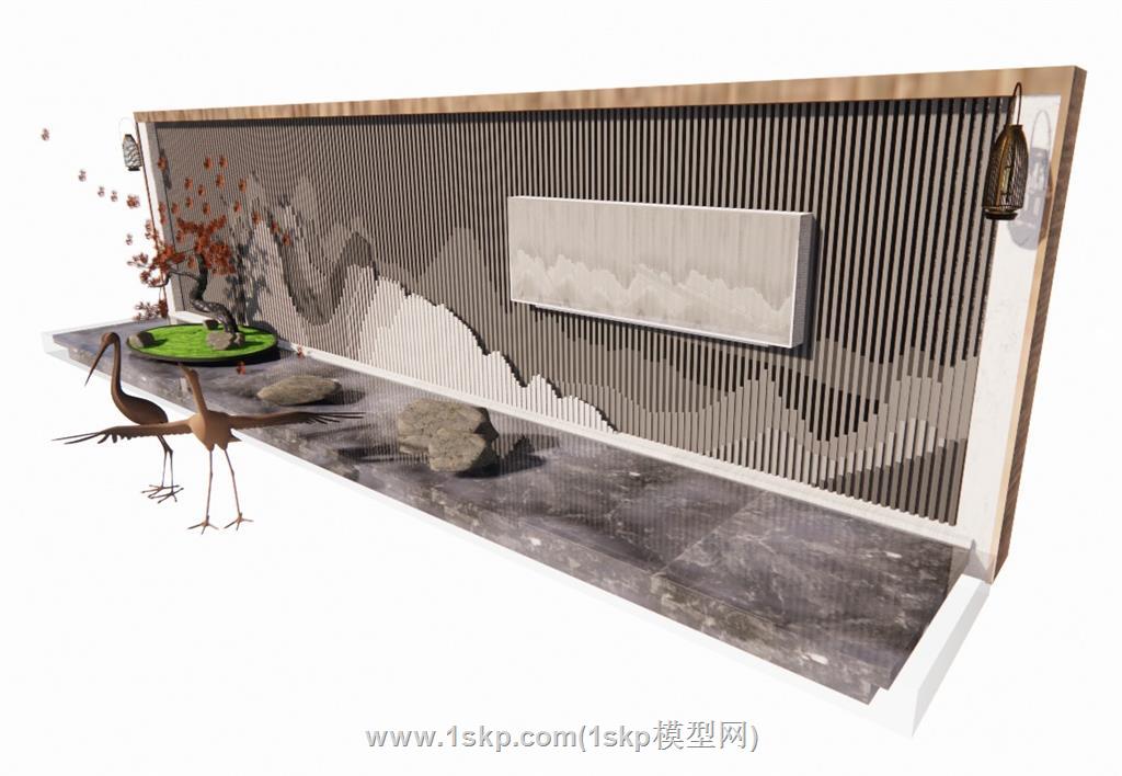 新中式景观墙SU模型