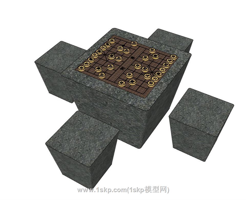 象棋棋盘石桌SU模型