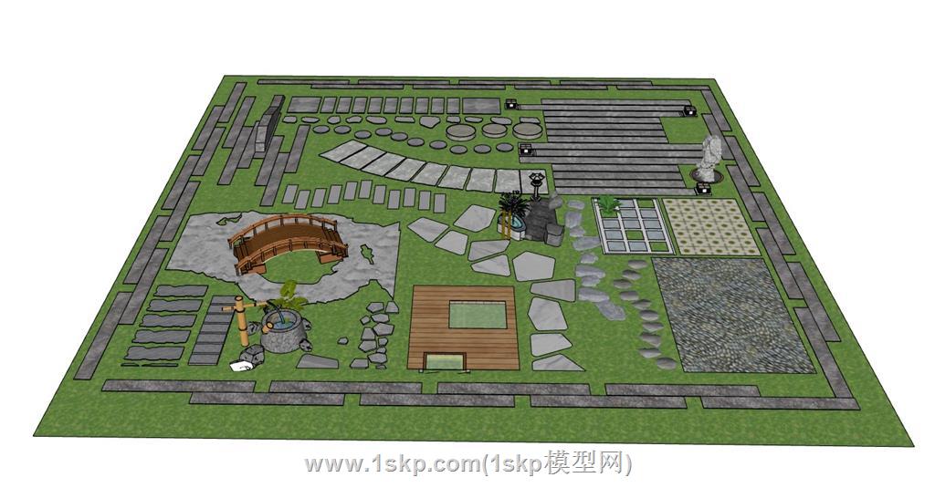步道园林路汀步SU模型