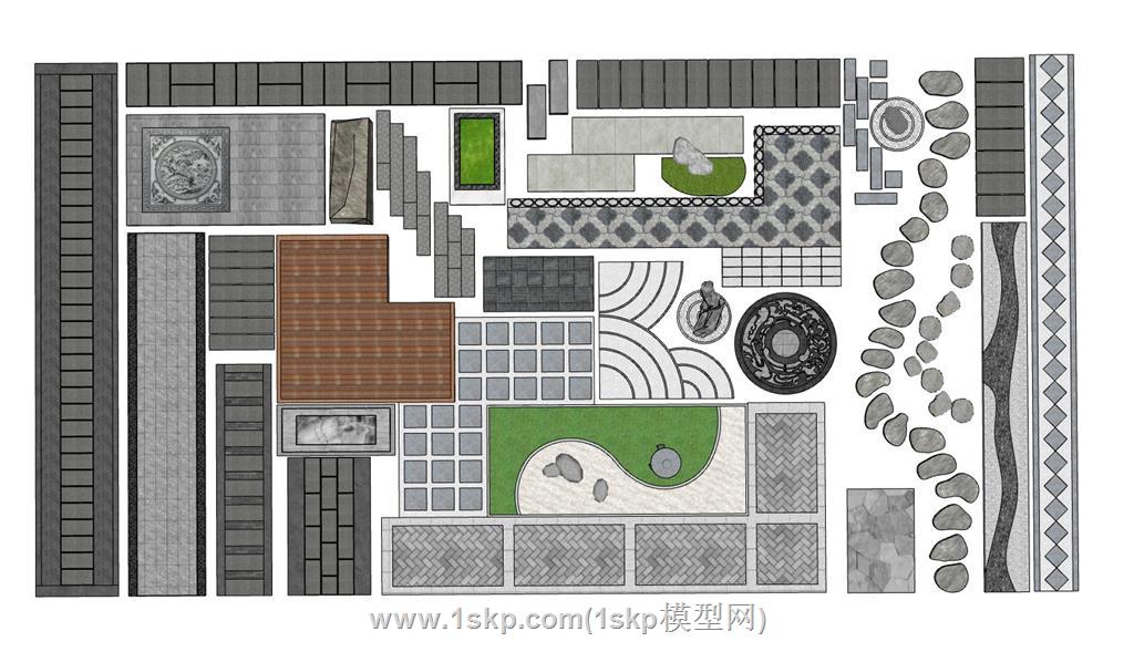 汀步园路铺装SU模型