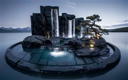 假山流水景观SU模型