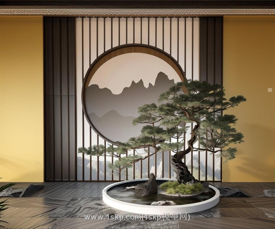新中式松树景观SU模型