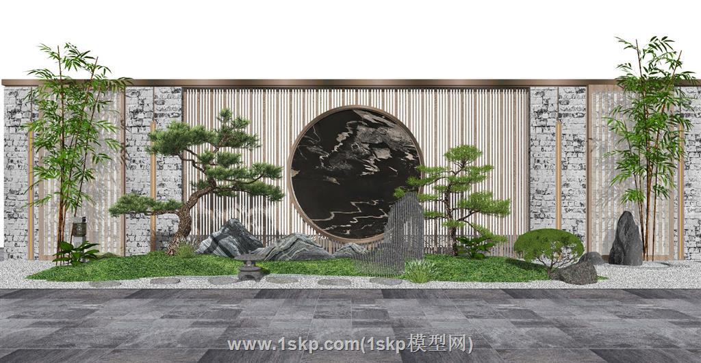 中式庭院景观景墙SU模型