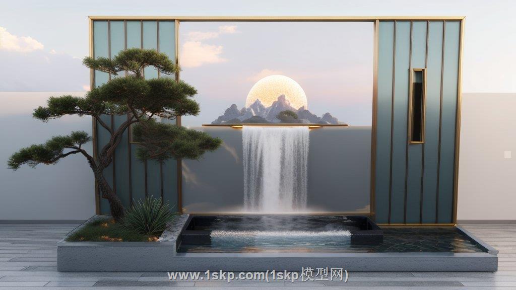 中式山水景墙SU模型