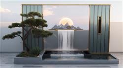 中式山水景墙SU模型