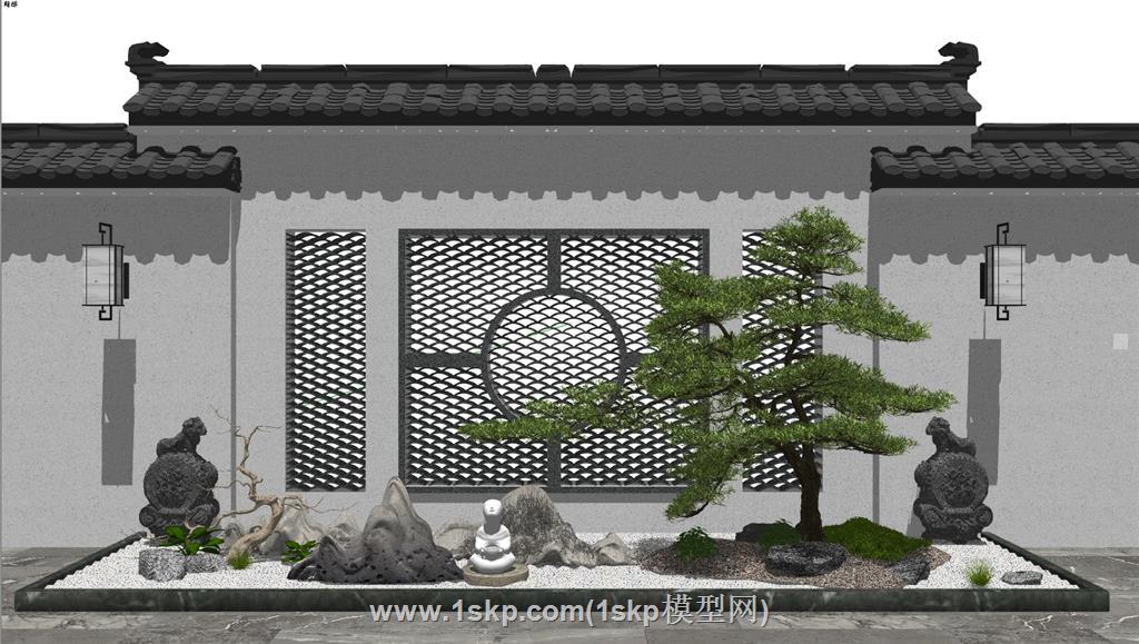 中式景观马头墙SU模型