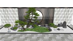 中式禅意枯山水景观SU模型
