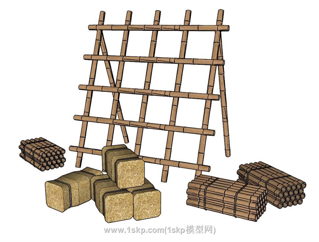 草垛子干草堆竹架子SU模型