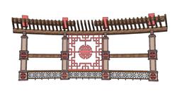 中式廊架SU模型