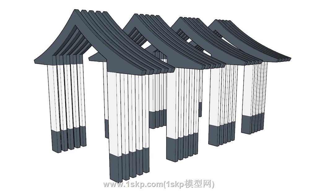 中式廊架SU模型