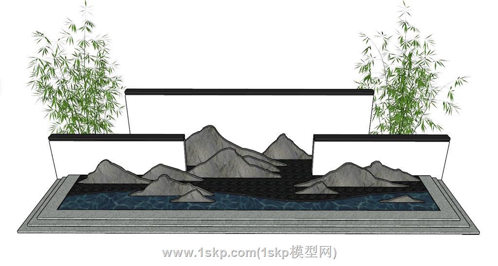 景观墙绿竹SU模型