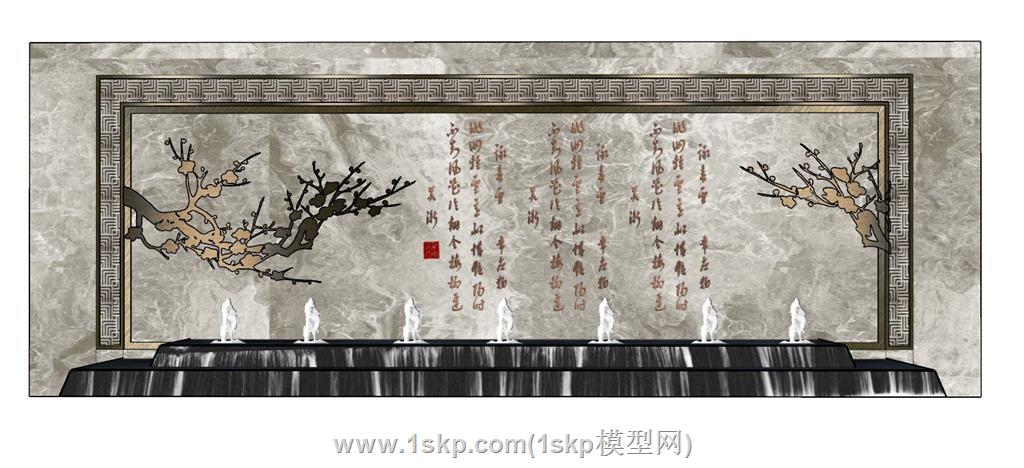 中式景墙SU模型