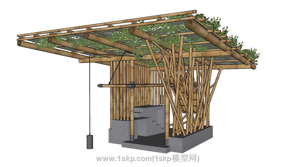 竹制廊架构筑物SU模型
