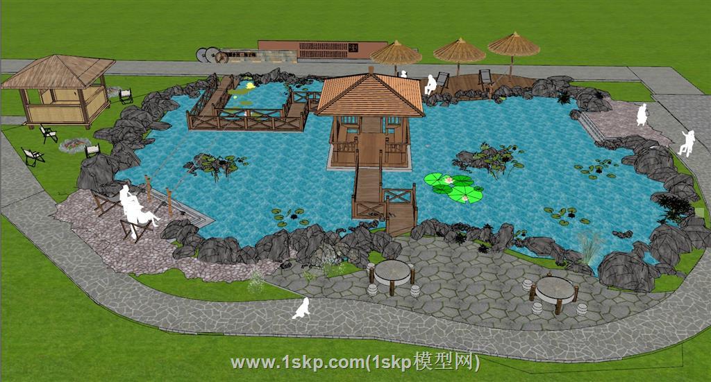 钓鱼垂钓水池景观SU模型