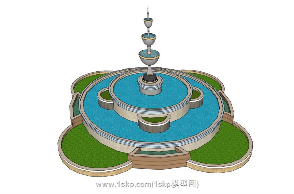 欧式喷泉水池SU模型