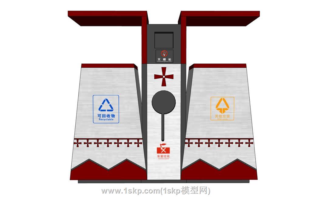 藏式西藏扎囊垃圾桶垃圾分类箱SU模型