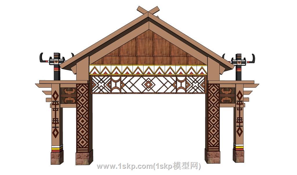 佤族少数民族门楼牌坊SU模型