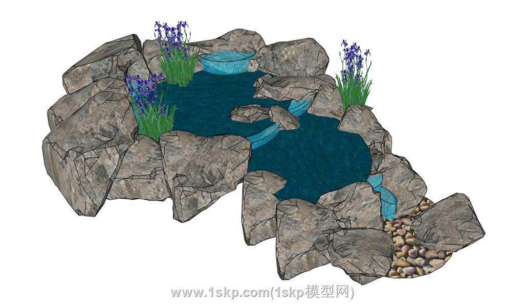 景观石头水池SU模型