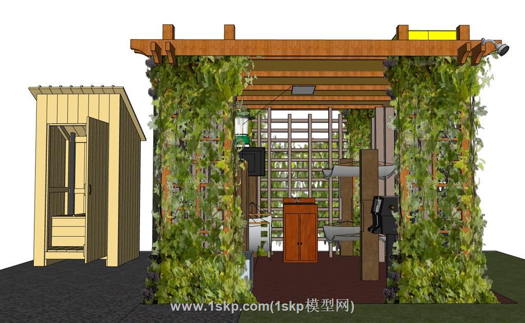 休闲木廊架木屋吊床