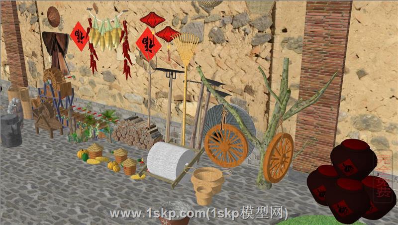 农村农具的乡村小品