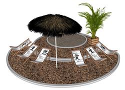 网红茅草亭躺椅