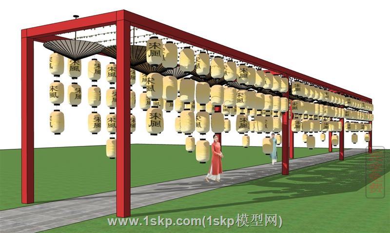 中式灯笼油纸伞廊架